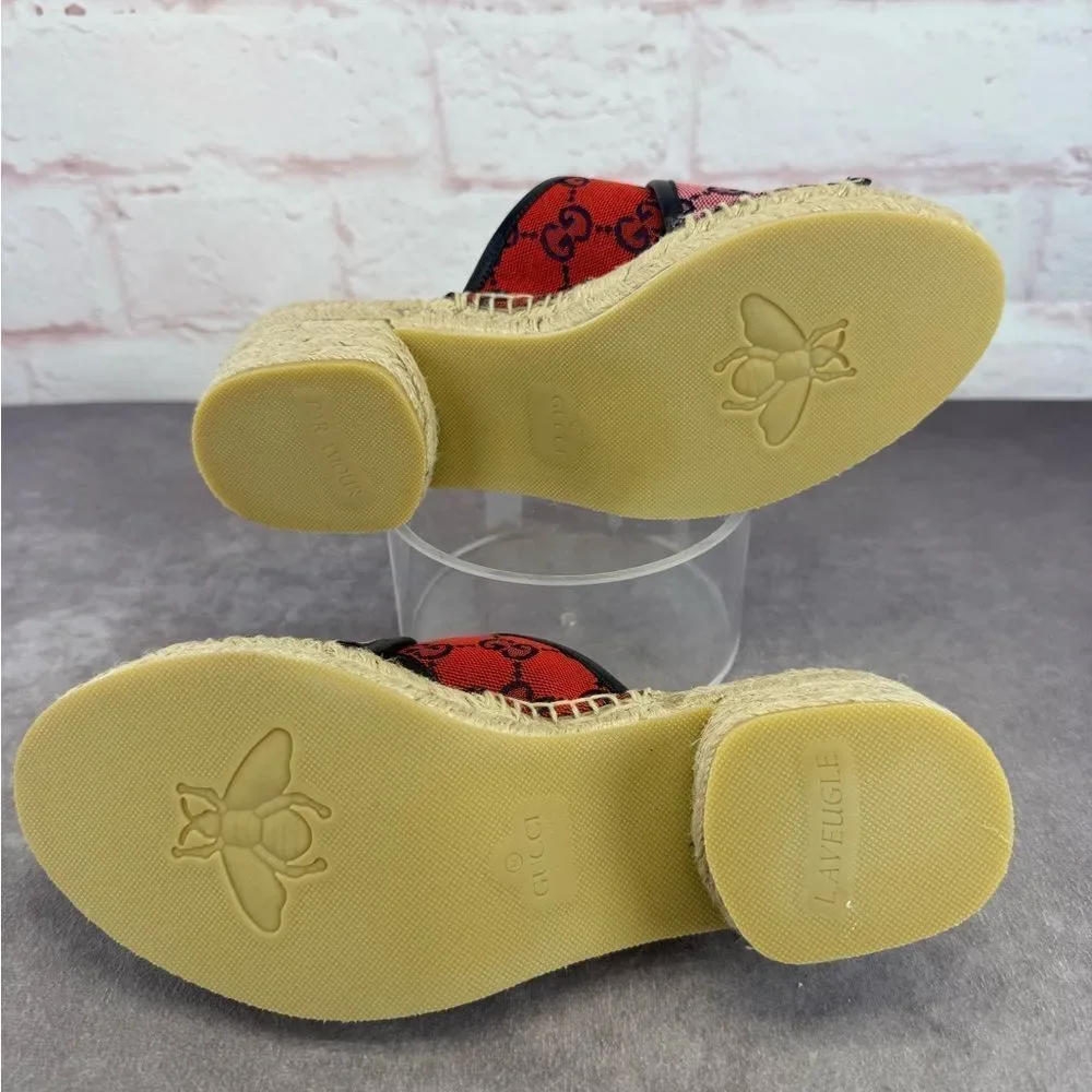 Gucci Multicolor Criss Cross Strap Red and Pink Espadrille Sandals Slides 37